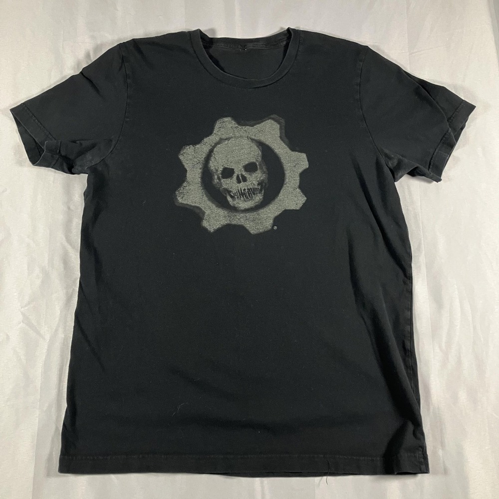 Gears Of War‎ Shirt Mens Medium Black Skull Cog Logo Graphic Print Gamer Tee